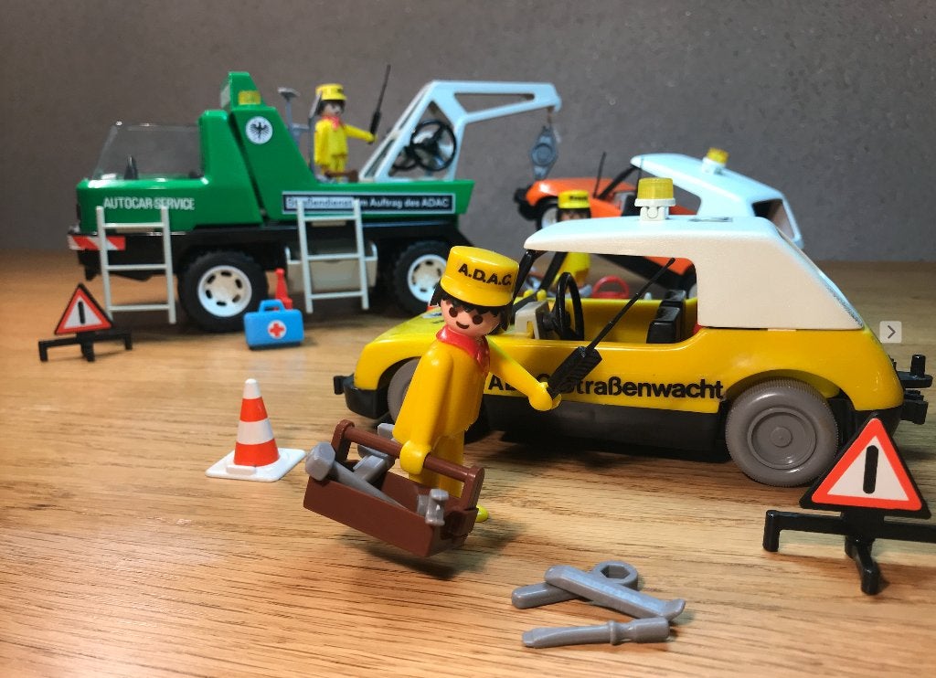 Vintage Playmobil 3473 ADAC Takelwagen + Oranje Auto), Gebruikt, Complete set, Voertuig, Ophalen of Verzenden