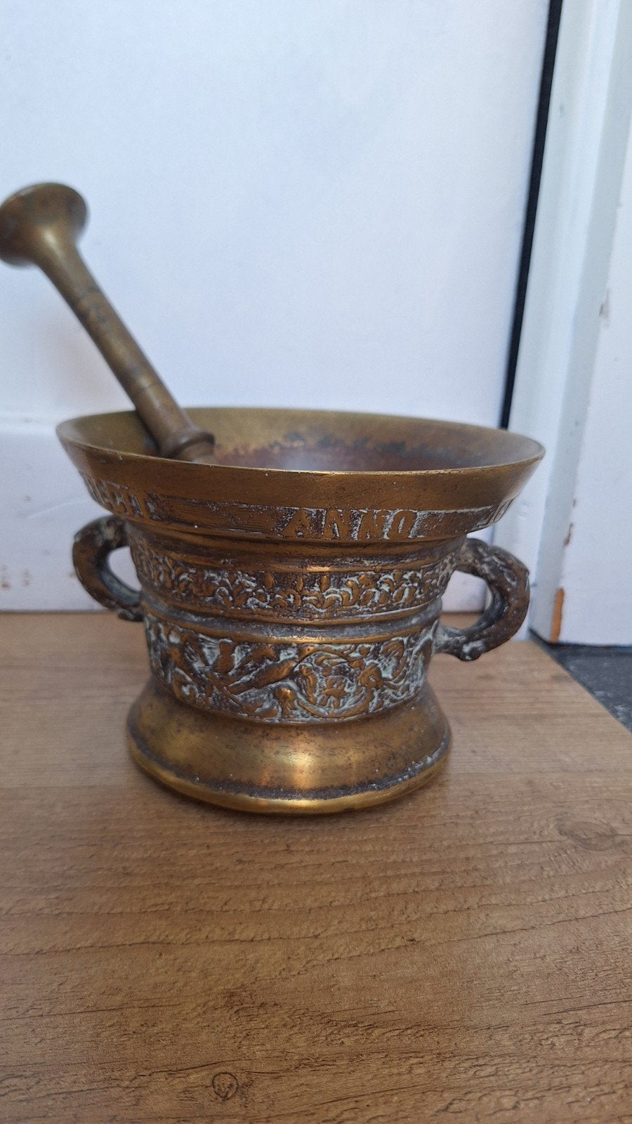 antieke grote bronzen vijzel,  zie foto's, Ophalen of Verzenden
