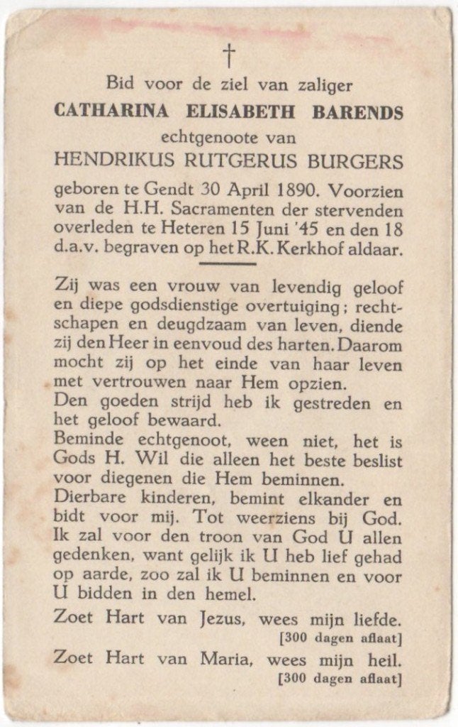 Catharina E. Barends 1890 Gendt + 1945 Heteren, 55 jaar oud, Ophalen of Verzenden
