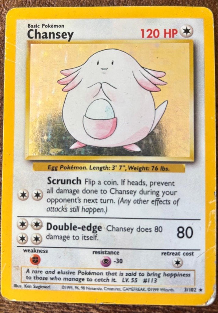 Chansey 3/102 Pokémon kaart - Gehavend, Verzenden, Gebruikt, Losse kaart