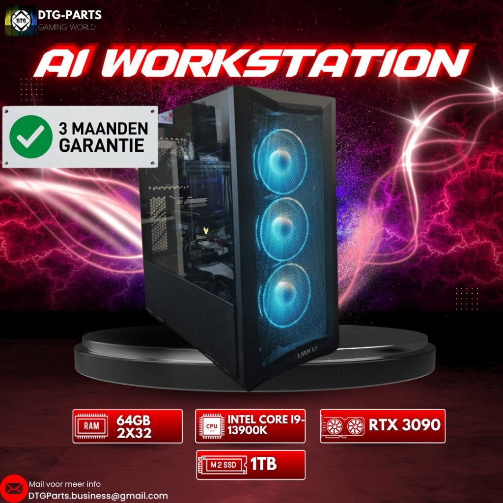 AI Workstation // RTX 3090 & Intel Core i9-13900K & 64GB, Computers en Software, Desktop Pc's, Refurbished, 3 tot 4 Ghz, SSD, 64 GB of meer