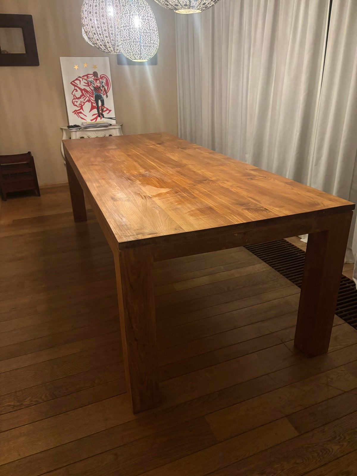 Massief teak houten eettafel - Robuust en Stijlvol, Huis en Inrichting, Ophalen, Teakhout, 200 cm of meer, 50 tot 100 cm