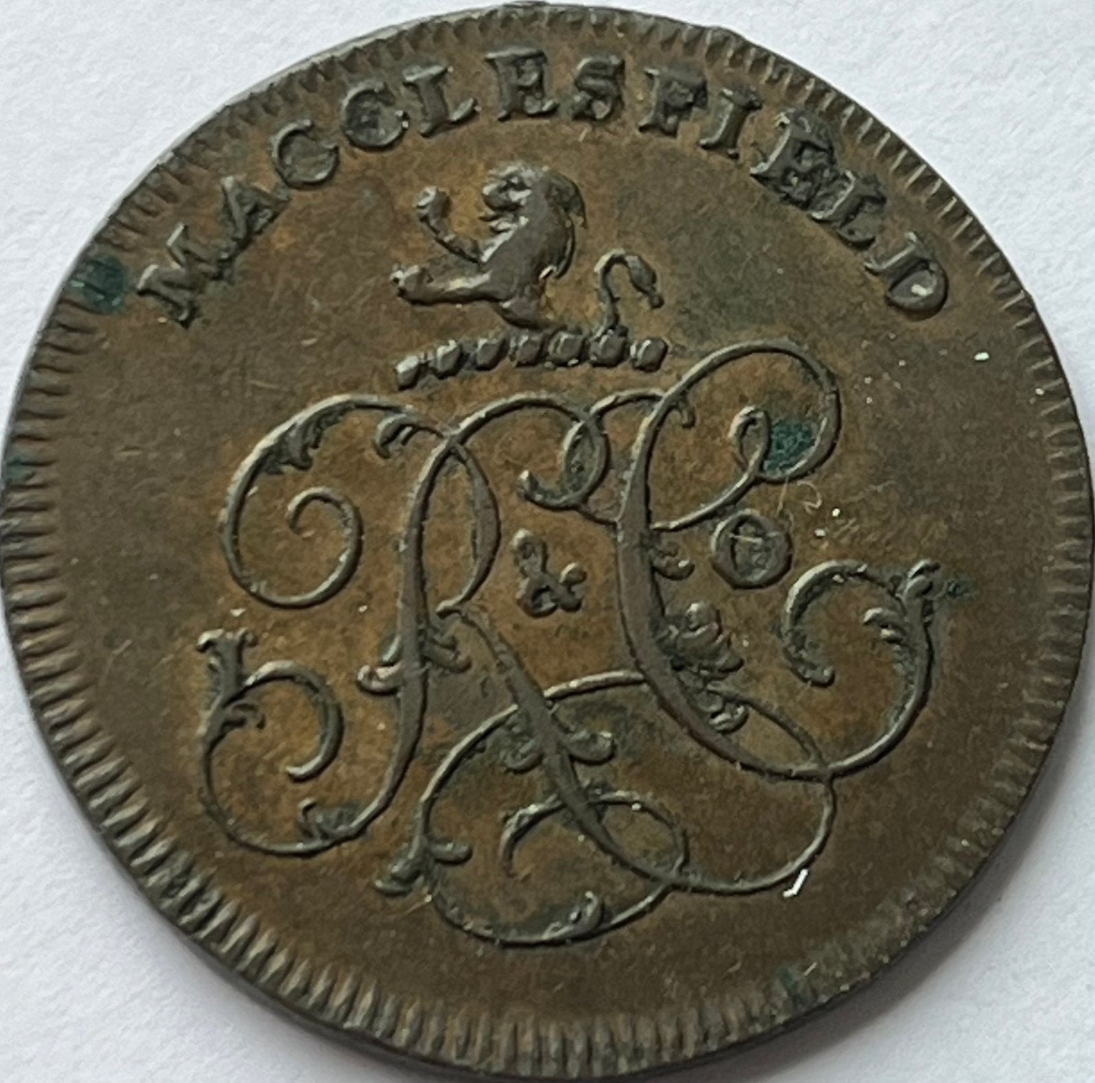 Macclesfield mooie halfpenny zonder jaartal, Ophalen of Verzenden, Overige landen, Losse munt