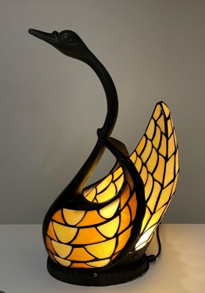 Tiffany stijl zwaan lamp - Handgemaakt glas in lood, Ophalen of Verzenden