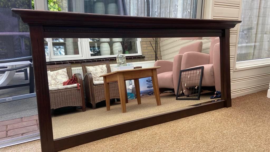 Grote spiegel met donkerhouten eiken lijst, Ophalen, Zo goed als nieuw