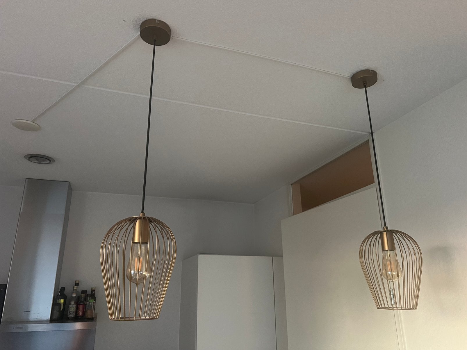 2 gouden hanglampen, Ophalen, Zo goed als nieuw, Metaal