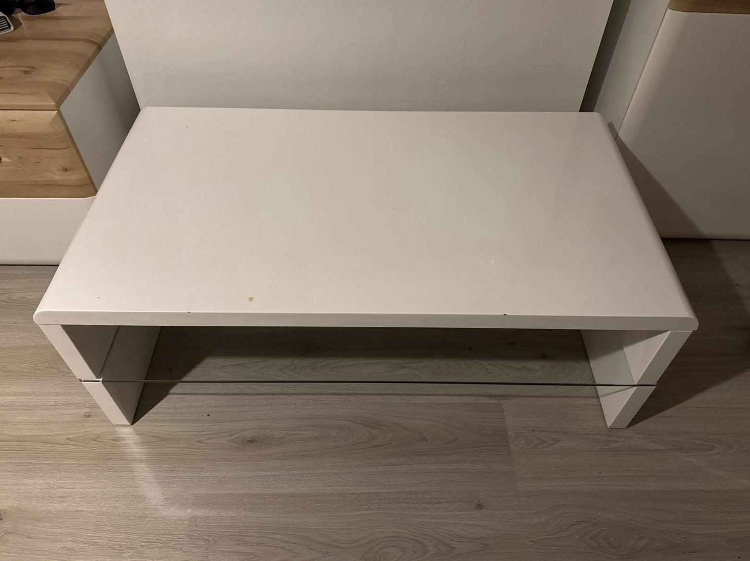 Witte salontafel met glasplaat - 110x60x40 cm, Ophalen, Gebruikt, 100 tot 150 cm, 50 tot 100 cm