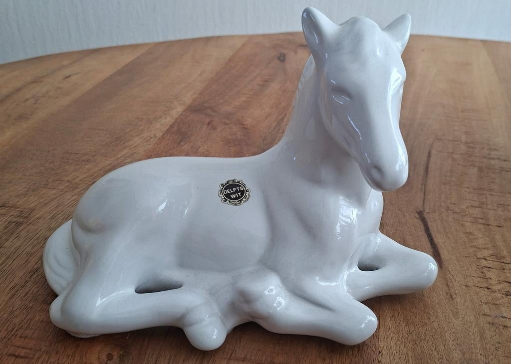 Delfts wit paard beeldje, vintage decoratie, Ophalen of Verzenden, Zo goed als nieuw, Dier