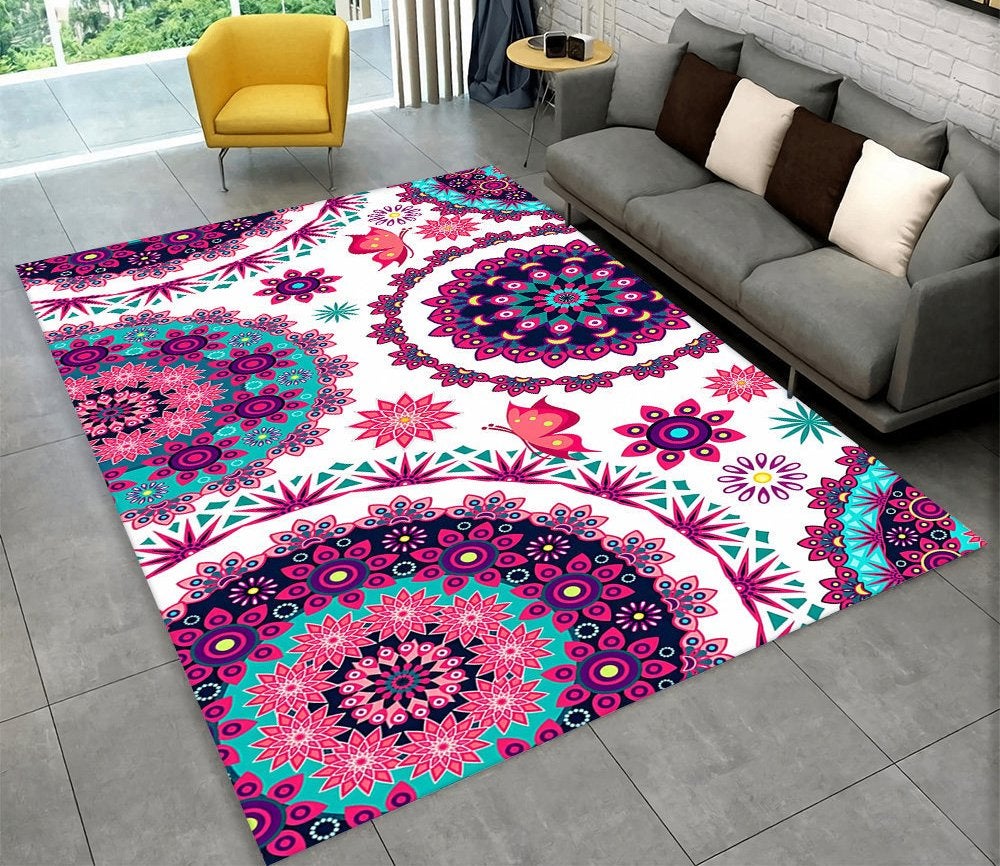 Bohemian Rechthoekig Vloerkleed 4 Paars Wit Tapijt Bloemen, Rechthoekig, Wit, Nieuw, 200 cm of meer