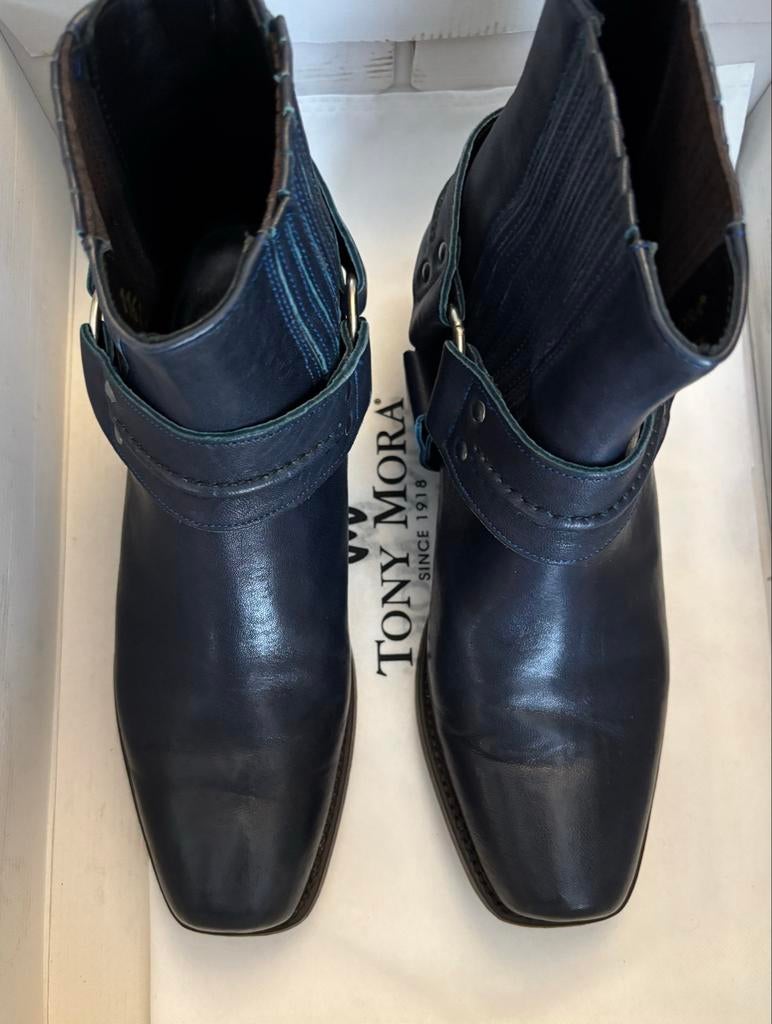 Tony Mora Blauwe Biker Boots - 40, Kleding | Dames, Schoenen, Ophalen of Verzenden, Zo goed als nieuw, Blauw, Lage of Enkellaarzen