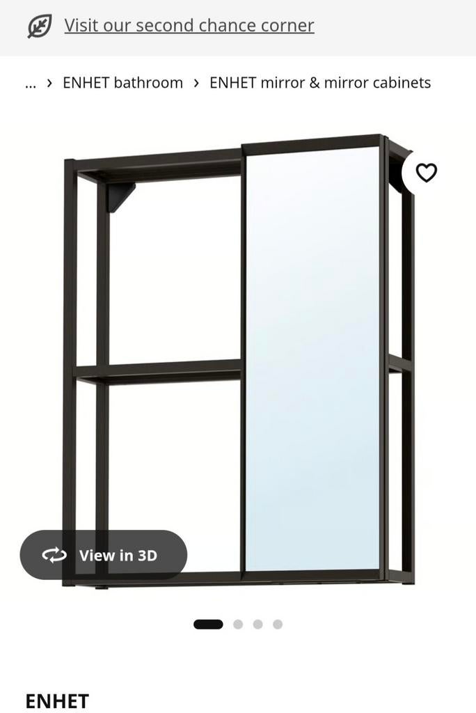 ENHET Spiegelkast met open frame, zwart, Ophalen, Spiegelkast, Nieuw, 50 tot 100 cm