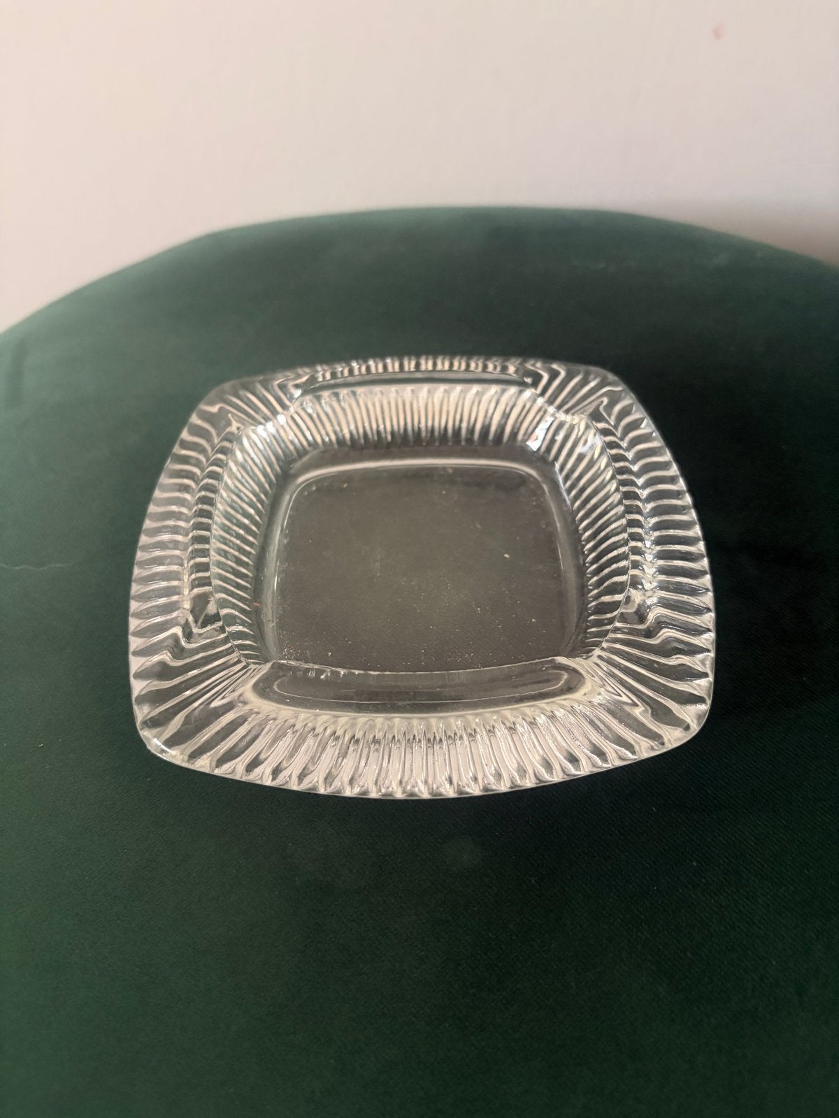Vintage glazen asbak - Vierkant geribbeld design, Ophalen of Verzenden