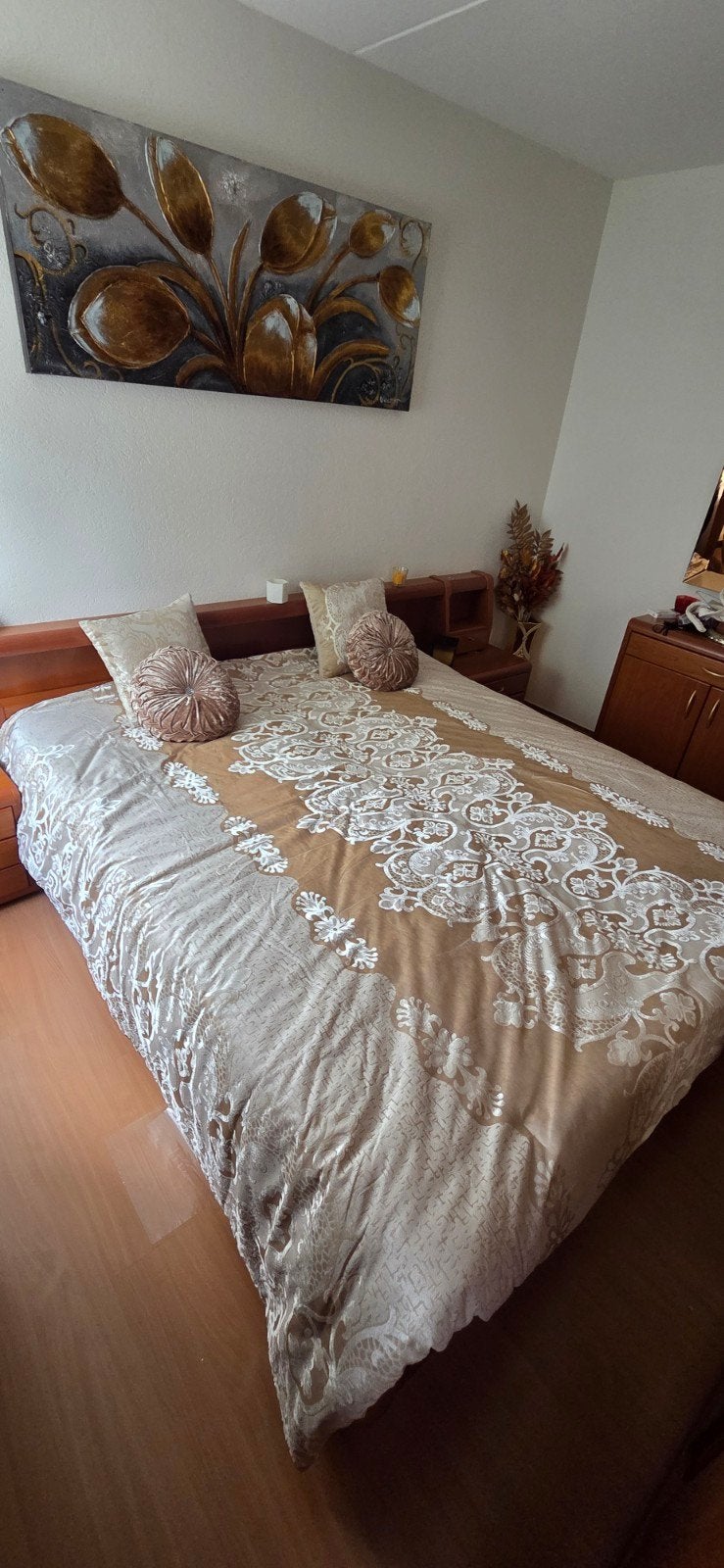 Tweepersoonsbed met nachtkastjes en kledingkast, Huis en Inrichting, Slaapkamer | Complete slaapkamers, Ophalen, Gebruikt, Klassiek, Hout
