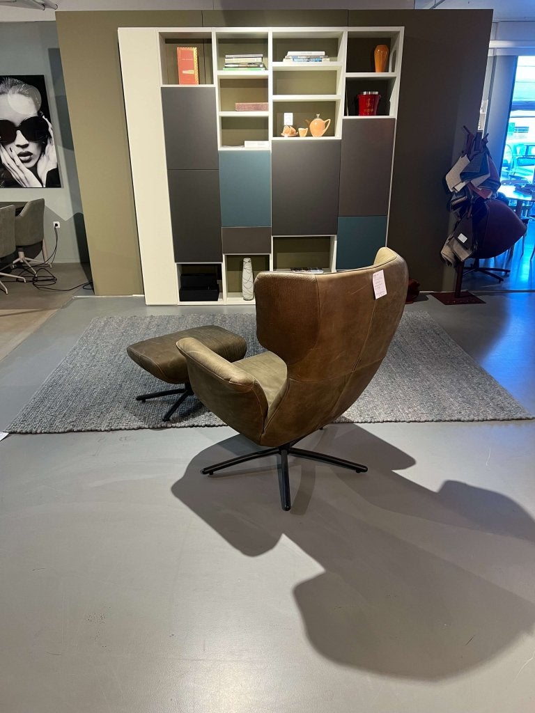 !Nieuw! - label - first class - leder groen - fauteuil+ poef, Ophalen, Twee, Nieuw, Leer