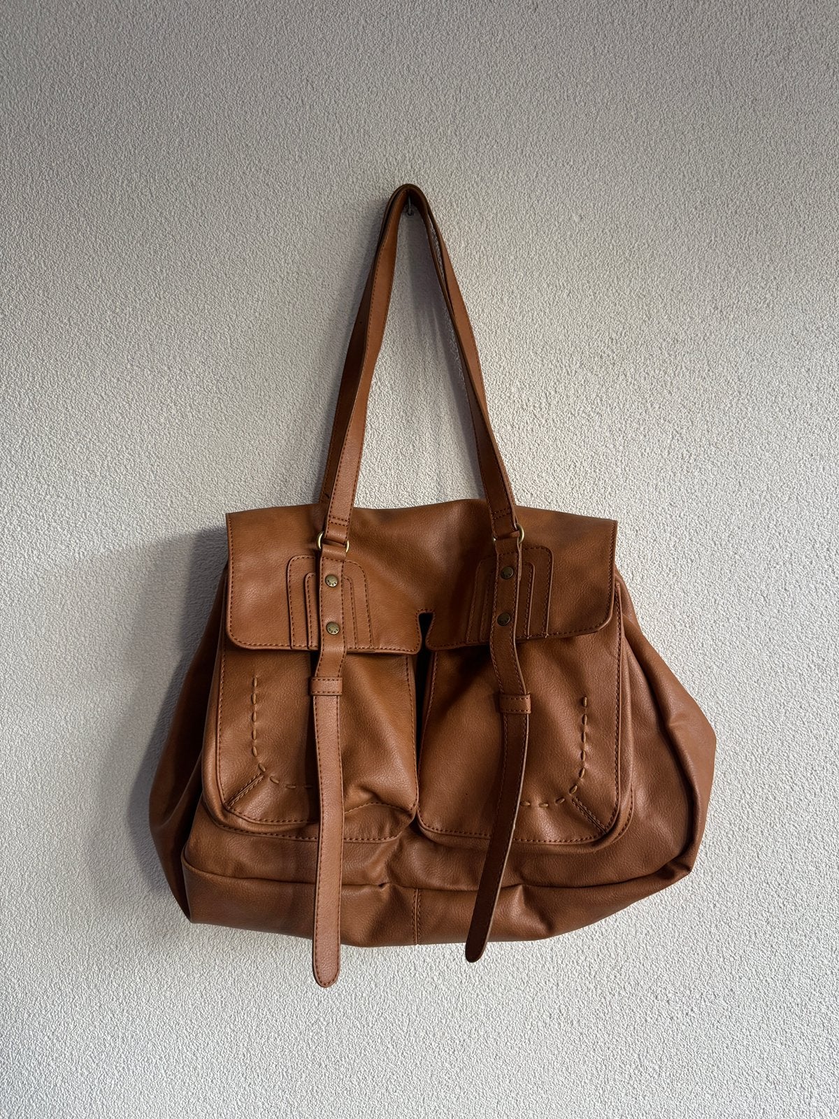 Vintage Y2K cognac bruine grove schouder tas, Bruin, Vintage, Vintage, Ophalen of Verzenden