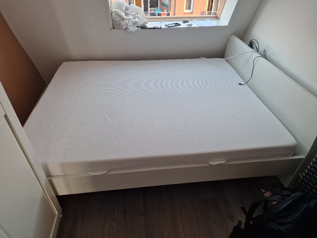 IKEA MALM bed 160x200 met LÖNSET en matras, Ophalen, Wit, Tweepersoons, Zo goed als nieuw