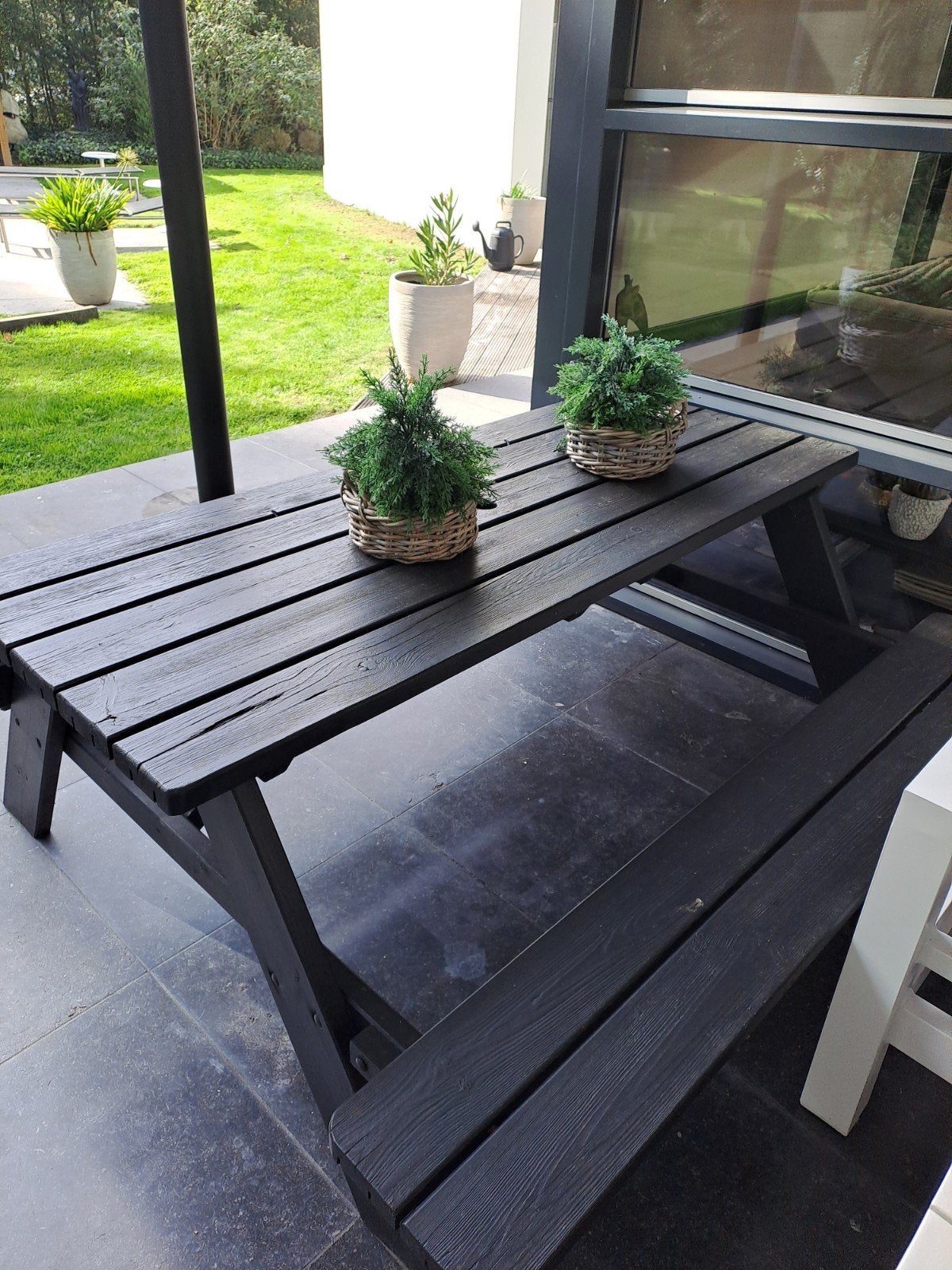 Opklapbare picknicktafel met bankjes - Zwart, Tuin en Terras, Ophalen, Gebruikt, Inklapbaar, Rechthoekig
