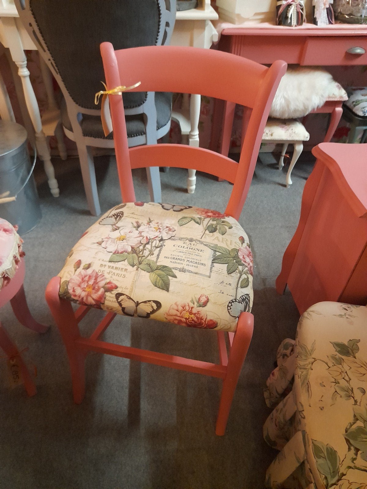 Brocante stoeltje opnieuw gestoffeerd, Huis en Inrichting, Stoelen, Ophalen, Zo goed als nieuw, Eén