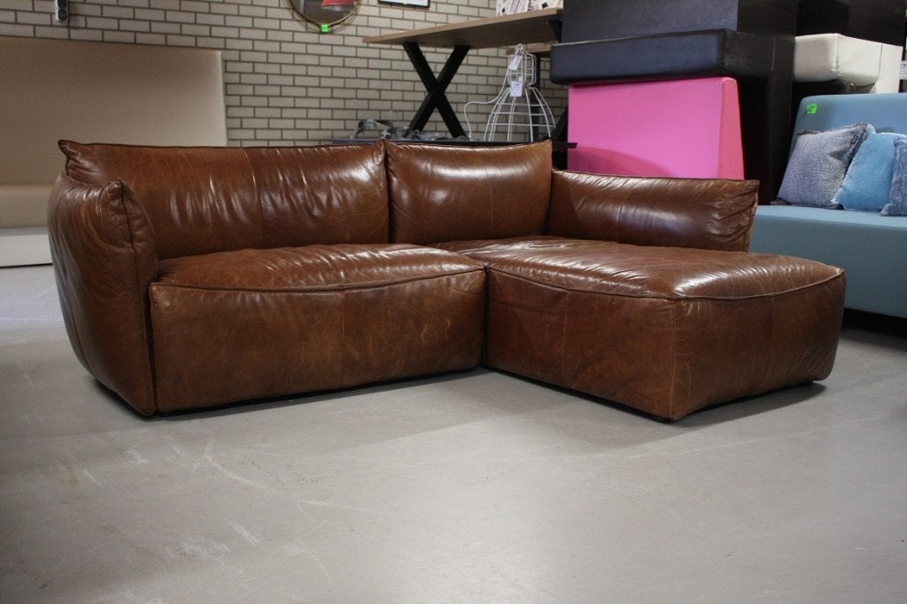 Hoekbank VASA Jess design leer bruin vintage industrieel