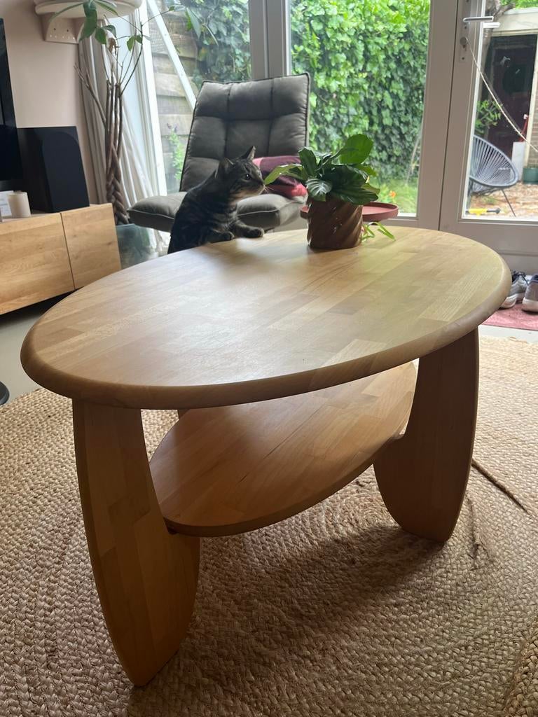 Retro salontafel massief hout, deens ovaal, 100x70cm, Huis en Inrichting, Tafels | Salontafels, Ophalen, Gebruikt, 100 tot 150 cm