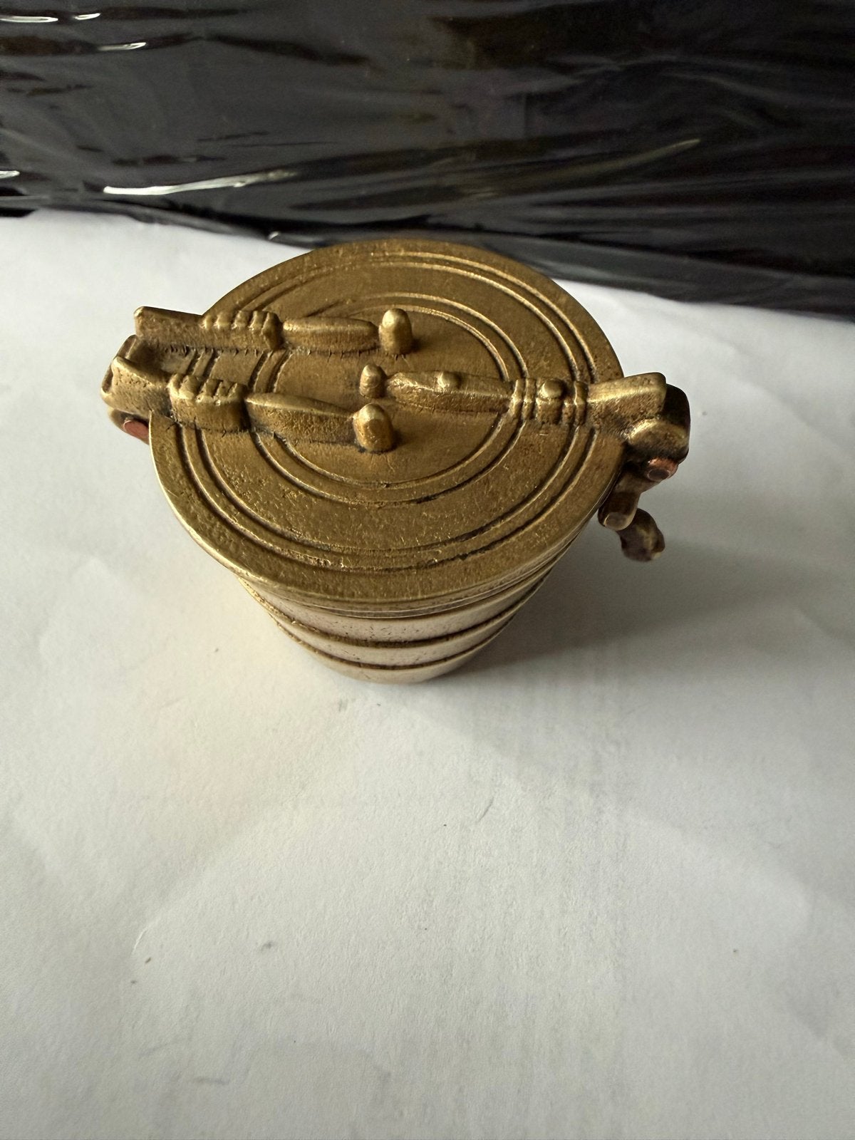 Antieke bronzen maatbekerset met deksel 18e /19e  eeuw, Ophalen of Verzenden