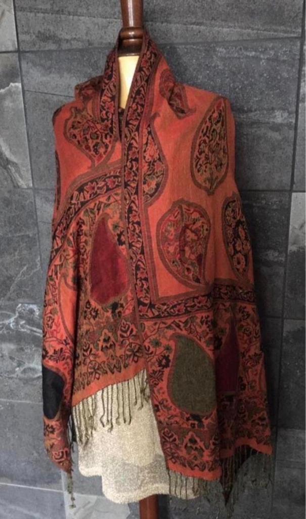 Pashmina sjaal 45% zijde - Oranje met patroon, Ophalen of Verzenden, Nieuw, Oranje