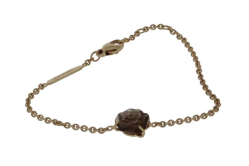 Sale 14k gouden anker schakel armband dame rookkwarts roos, Voordeelsieraden, Verzenden, Zo goed als nieuw, Met edelsteen