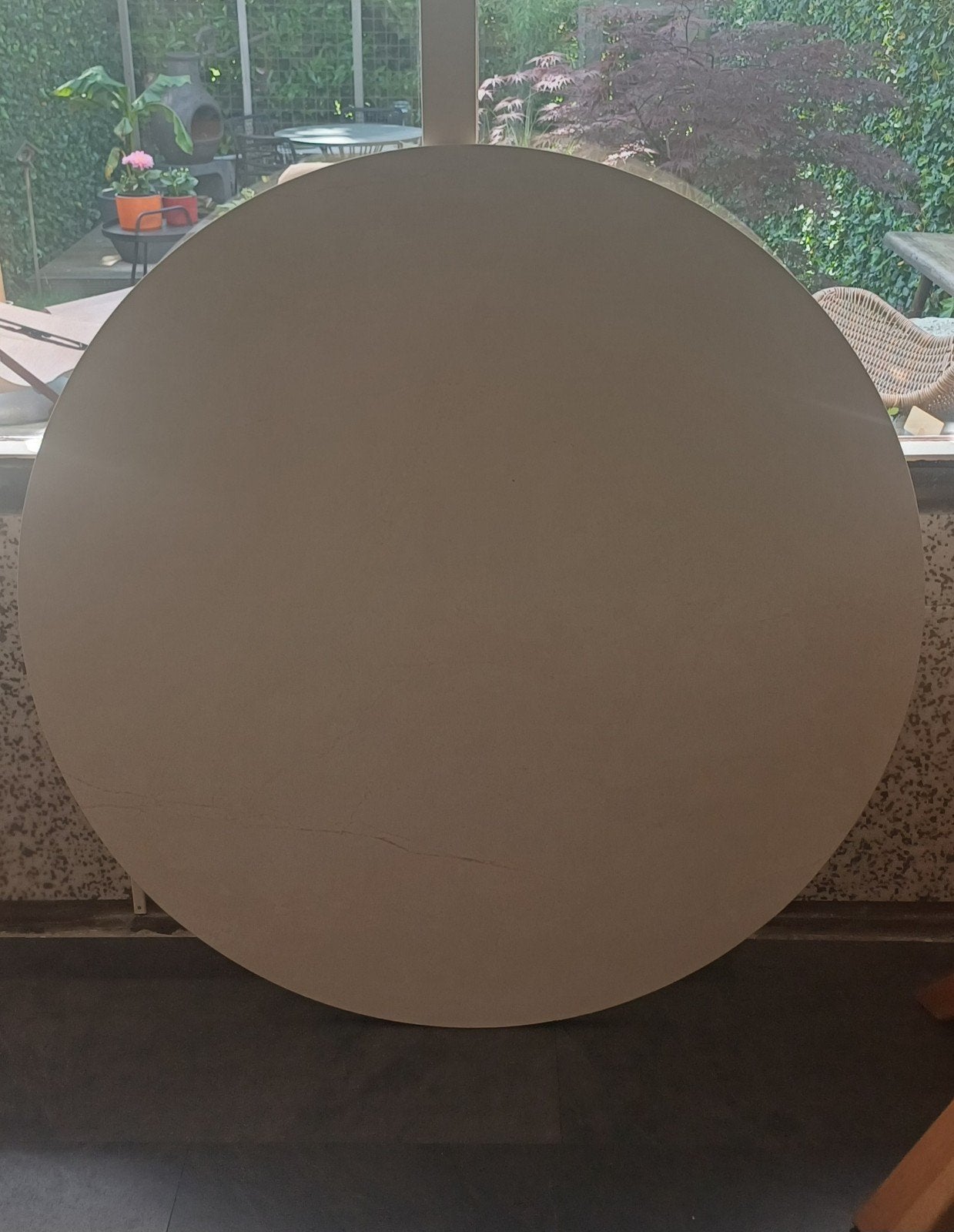 Nieuw tafelblad keramiek subtiel marmer wit look 120 cm, Ophalen of Verzenden, Nieuw, Trommel