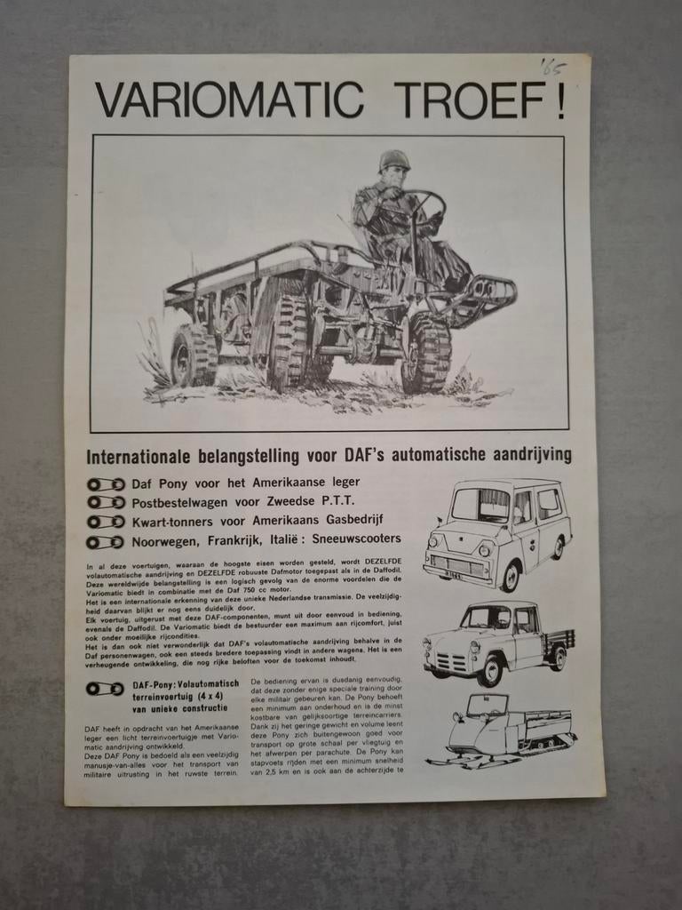 DAF Variomatic folder - 1965, Boeken, Auto's | Folders en Tijdschriften, Gelezen, Ophalen of Verzenden
