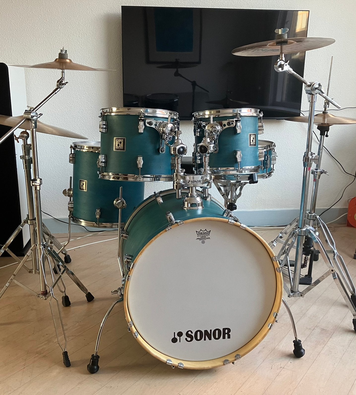 SONOR Force 2003 Turquoise mat gelakt incl stands en cymbals, Muziek en Instrumenten, Drumstellen en Slagwerk, Ophalen, Gebruikt