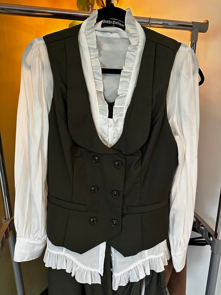 Steampunk Victoriaanse Goth Vest & Blouse Set, Kleding | Dames, Ophalen of Verzenden, Zo goed als nieuw, Groen