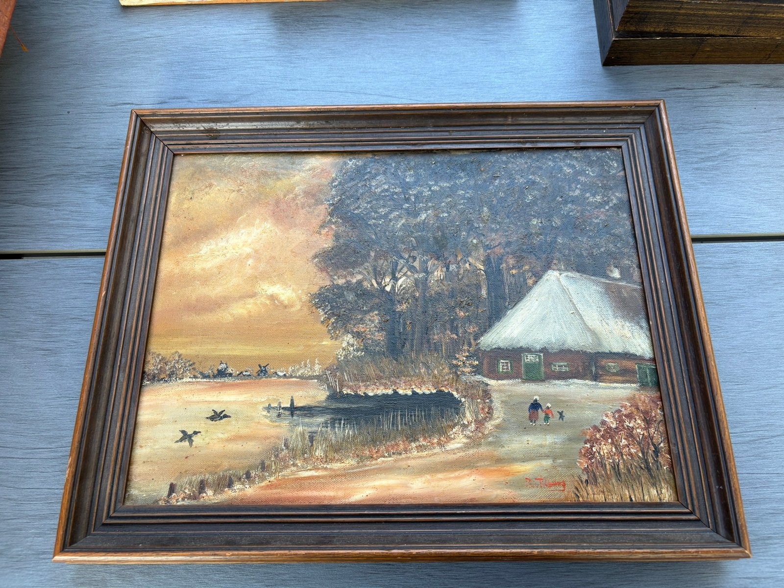 Schilderij Winterlandschap met Molens en Huis, Antiek en Kunst, Kunst | Schilderijen | Klassiek, Doek, Realistisch, Ophalen of Verzenden