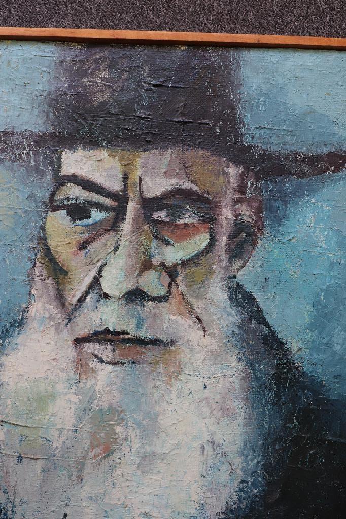 jaren 30 olieverf op jute portret oude Joodse man / Rabbi, Antiek en Kunst, Kunst | Schilderijen | Klassiek, Ophalen of Verzenden