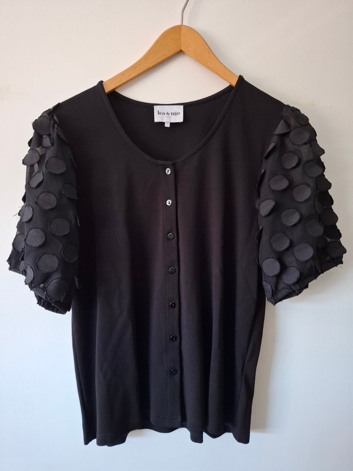 Leo & Ugo Zwarte Blouse met Pofmouwen - Maat 3, Maat 38/40 (M), Leo & Ugo, Zwart, Ophalen of Verzenden