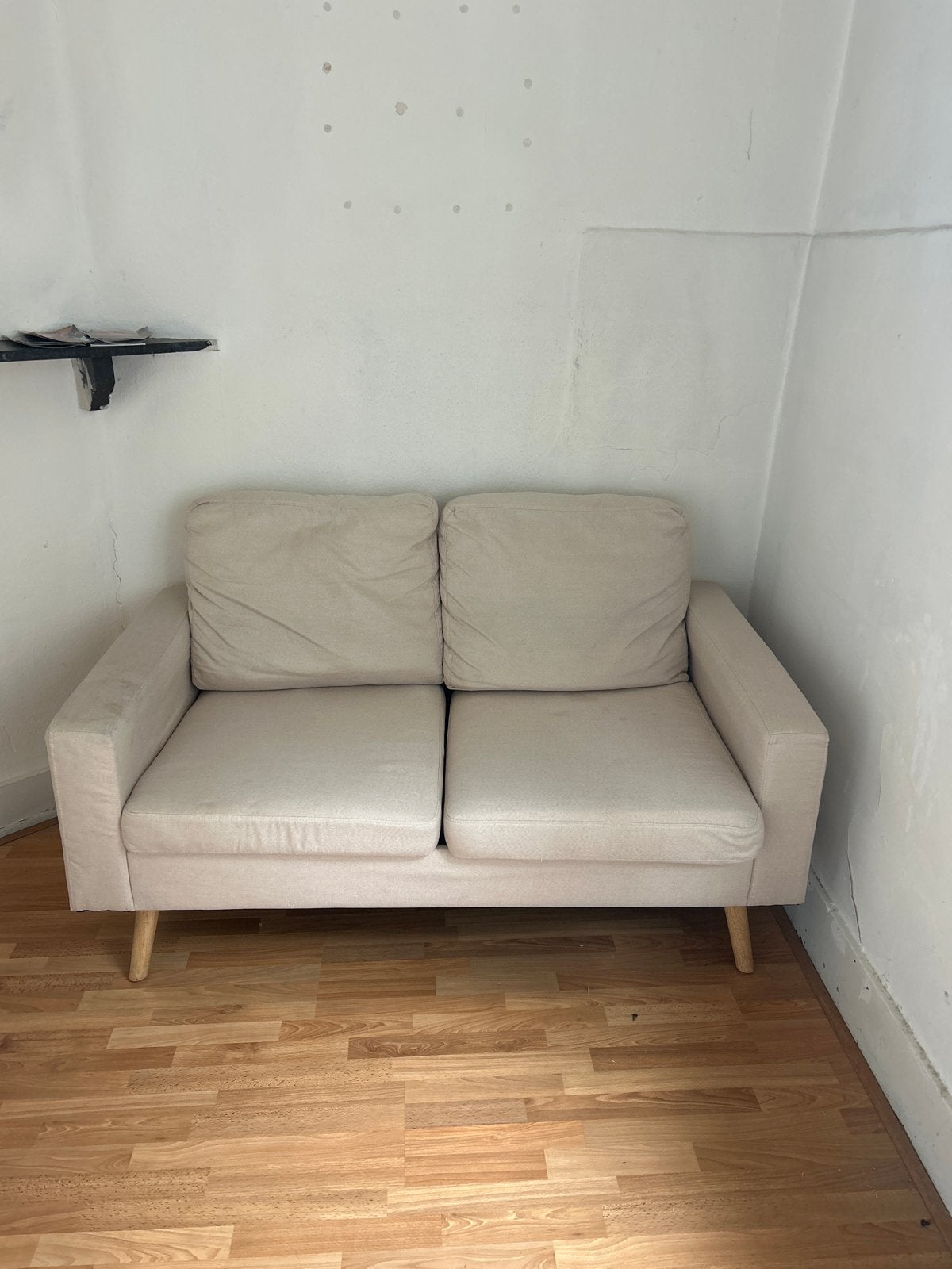 tweepersoonsbank - Beige stof, Ophalen, Gebruikt, 150 tot 200 cm, Tweepersoons