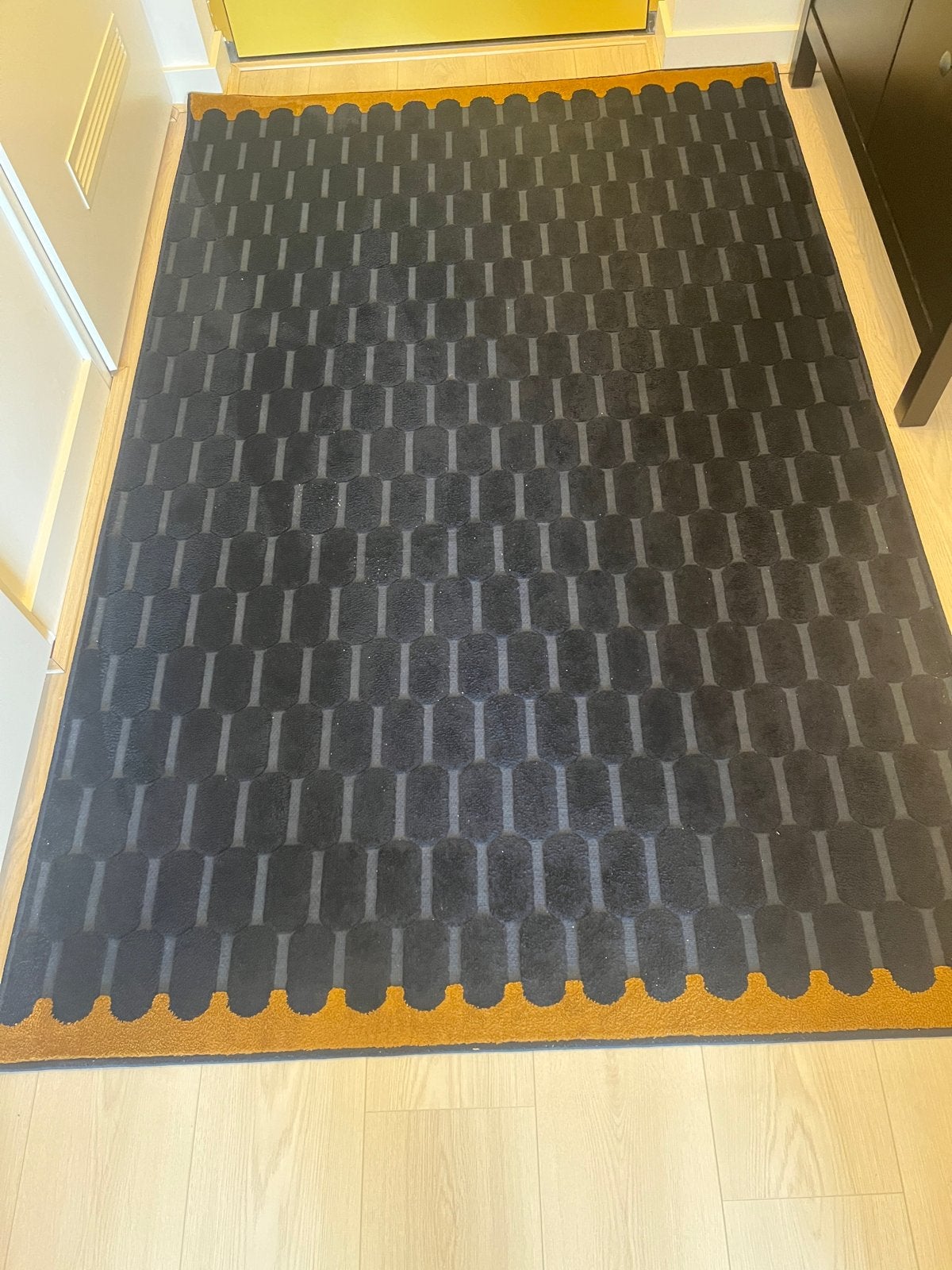 IKEA Vloerkleed Halkleed Donkerblauw Oker 129x195 Chique, Ophalen, 100 tot 150 cm, Blauw, Zo goed als nieuw