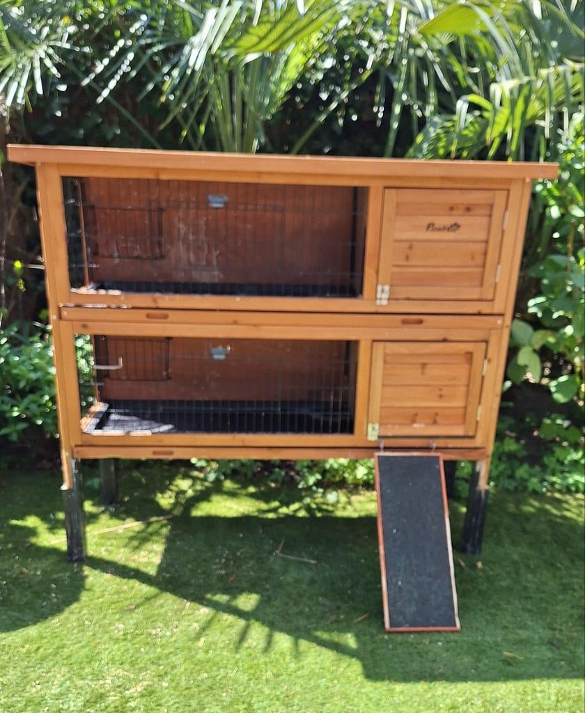 Pawhut konijnenhok met 2 verdiepingen 136 cm Als Nieuw!, Dieren en Toebehoren, Knaagdieren en Konijnen | Hokken en Kooien, Ophalen