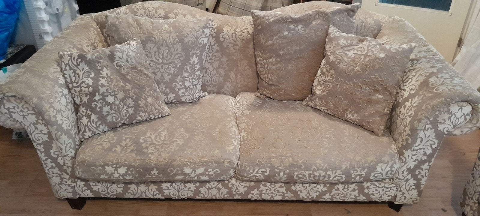 Luxe Hoekbank en Tweezitsbank Set - Goudkleurig Brokaat, Gebruikt, 100 tot 125 cm, Hoekbank, 300 cm of meer