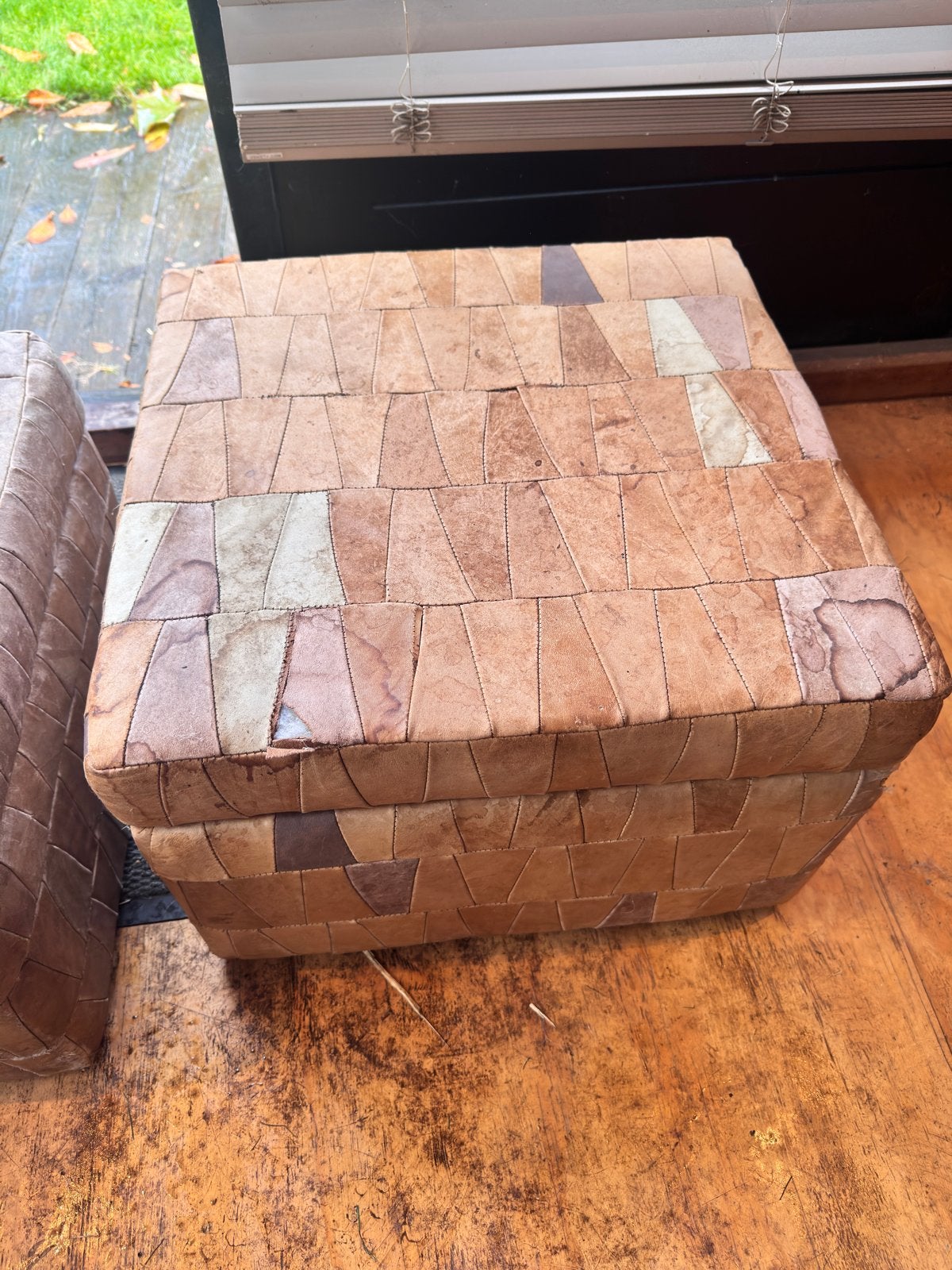Vintage De Sede patchwork poefs - opknappers, Ophalen, Minder dan 50 cm, Gebruikt, Vierkant