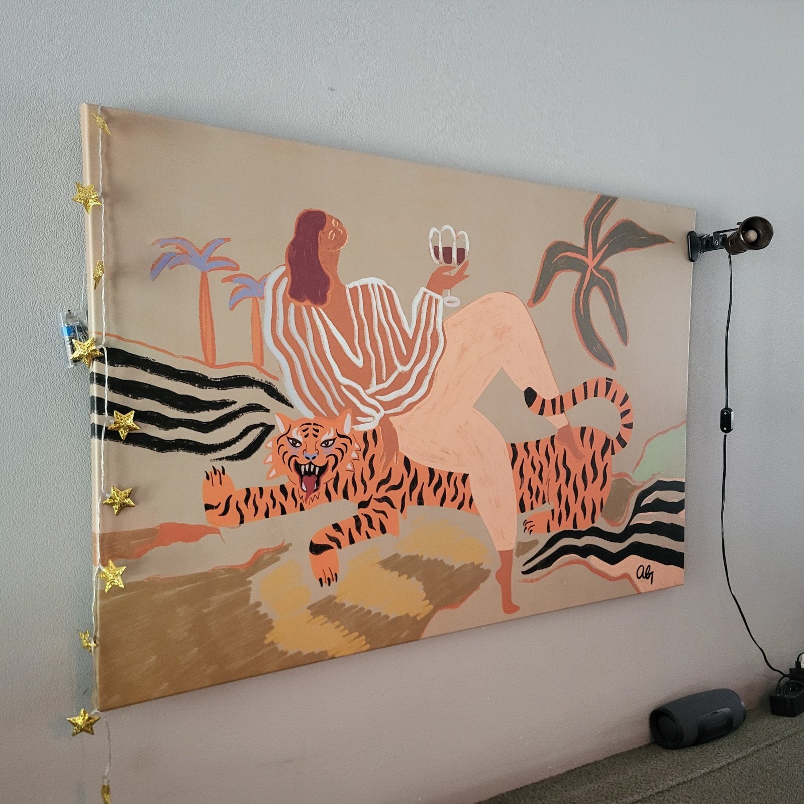 Set van 2 kunstwerken: Dansende Vrouwen & Vrouw met Tijger, Antiek en Kunst, Ophalen