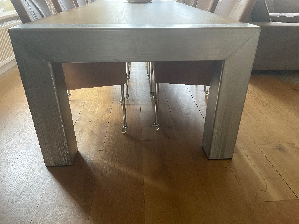 Grote Eetkamertafel met 8 stoelen, 100 tot 150 cm, 200 cm of meer, Ophalen of Verzenden, Zo goed als nieuw