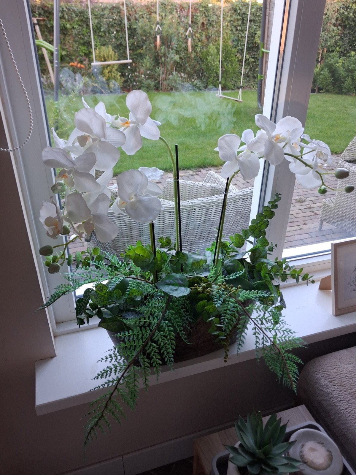 2x Zijde Orchideeën Bloemstuk - Wit met Groen, Ophalen, Binnen, Wit, Onderhoudsvrij
