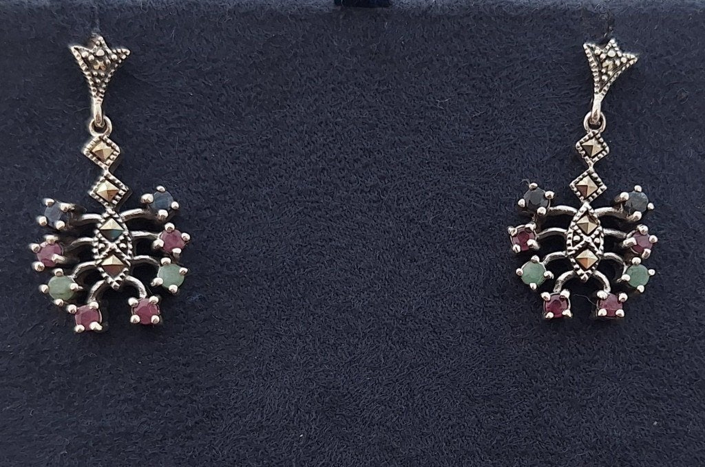 Zilveren 925 Oorbellen met Saffier, Robijn en Smaragd, Sieraden, Tassen en Uiterlijk, Oorbellen, Nieuw, Ophalen of Verzenden, 5646JA