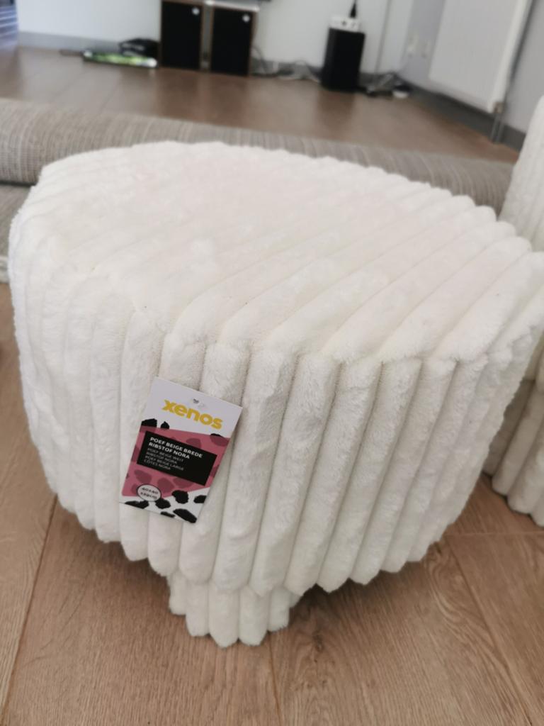 Xenos Poef Beige Ribstof Nora - Nieuw, Ophalen, Minder dan 50 cm, Vierkant, Nieuw