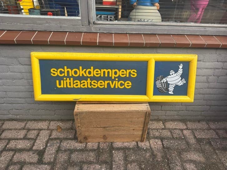 Michelin Reclamebord Schokdempers Uitslaatservice, Verzamelen, Ophalen, Reclamebord, Gebruikt, .