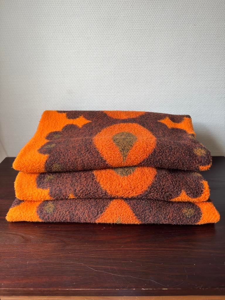 Retro Vintage Oranje Aabe Woondeken met 70s Patroon, Acryl, Ophalen of Verzenden, Gebruikt