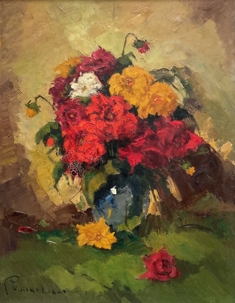 Roel Wildeboer (1902-1989) - Stilleven met bloemen in vaas, Bloemen, Doek, Ophalen of Verzenden, Olieverf