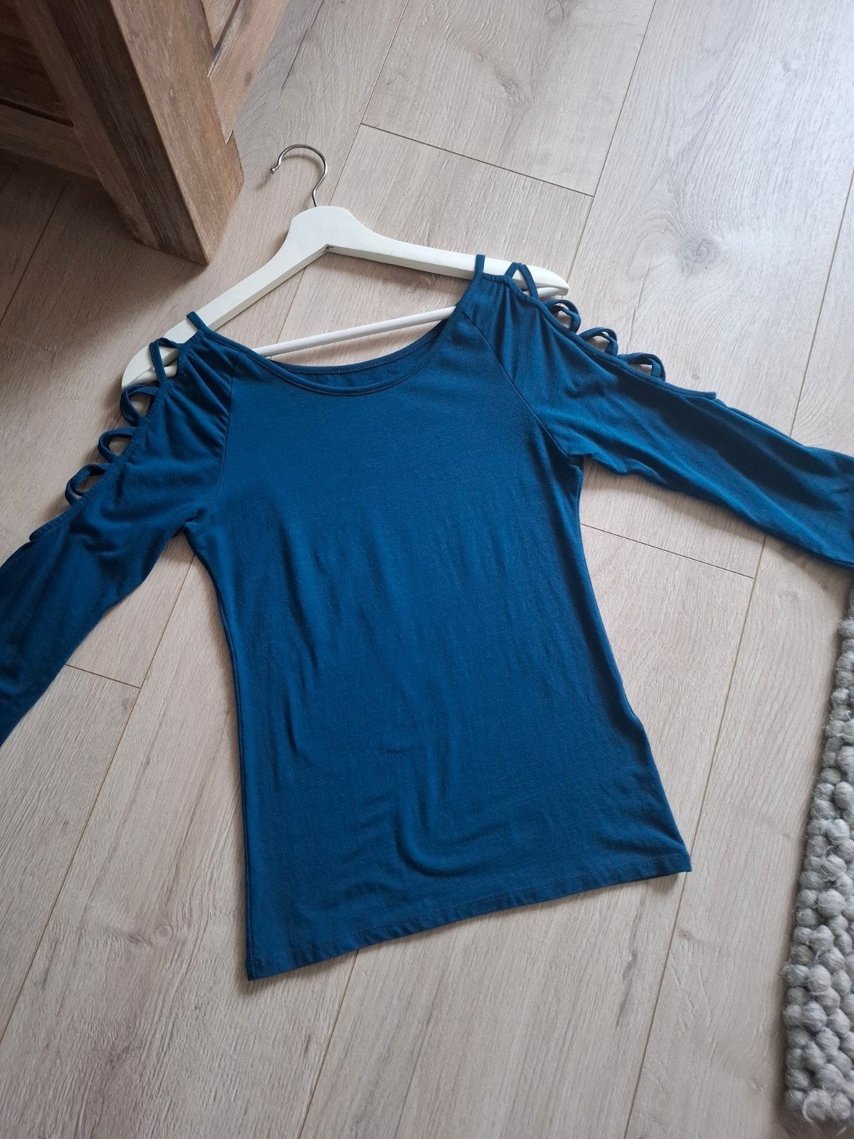 Petrolkleurige top met driekwart mouw - S, Kleding | Dames, Blauw, Ophalen of Verzenden, Zo goed als nieuw, Lange mouw
