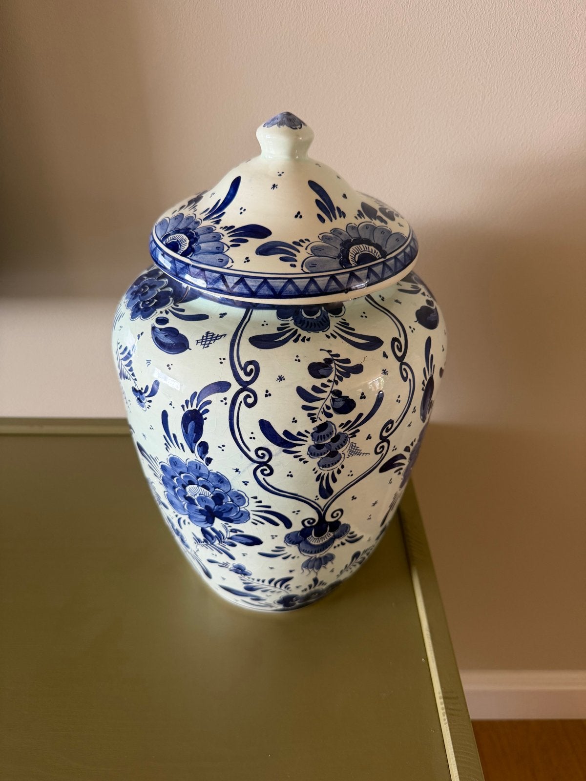 Delfts Blauwe Gemberpot met Deksel - Handgeschilderd, Antiek en Kunst, Antiek | Vazen, Ophalen of Verzenden