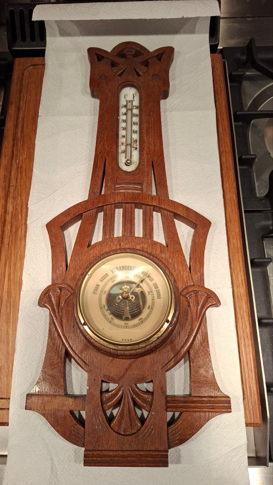 Antieke Art Nouveau Barometer en Thermometer, Ophalen of Verzenden, Gebruikt